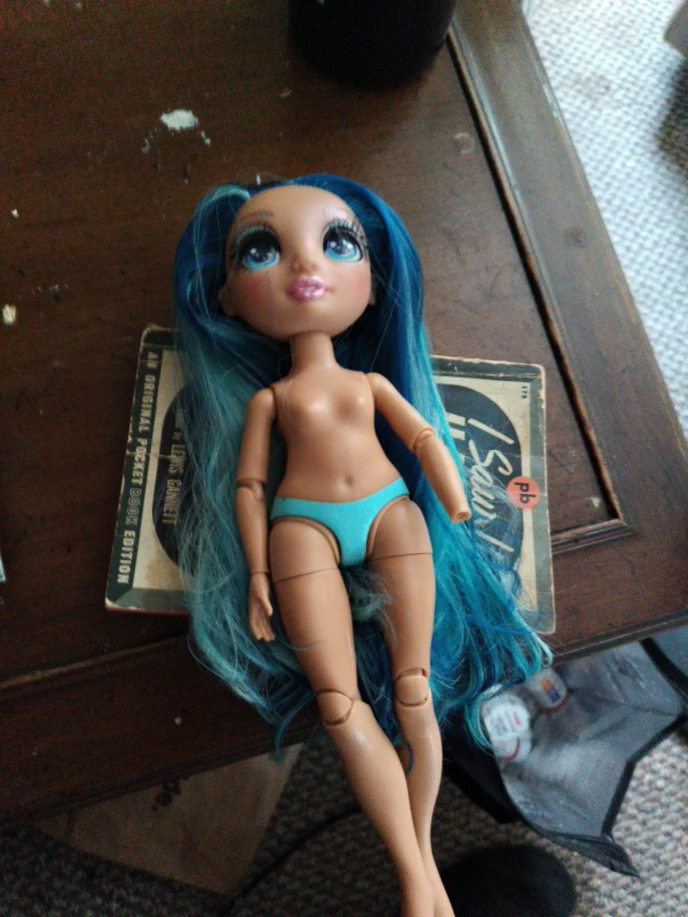 10 Inch Tall Doll With Long Blue Hair